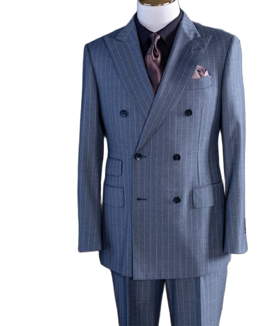 Men Formal Wear Pants - Szary Garnitur Męski Dwurzędowy Klasyczny z