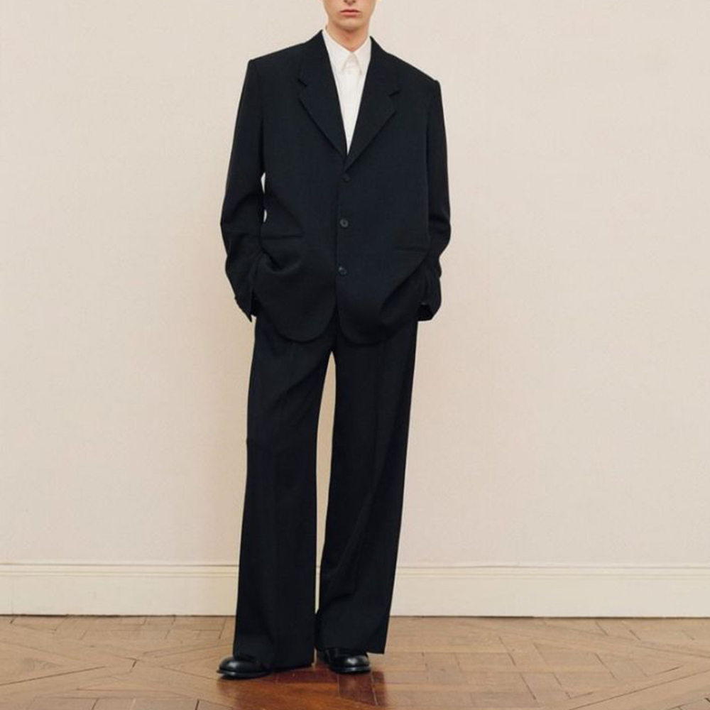 Men Formal Wear Pants - Męski czarny garnitur oversize, jednorzędowy, modny,