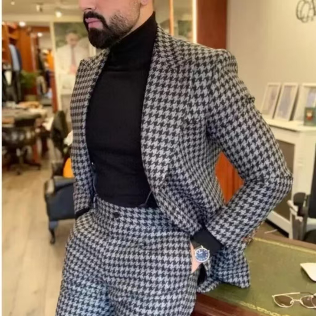 Męski garnitur w pepitkę w sty – Men Formal Wear Pants recenzja i cena