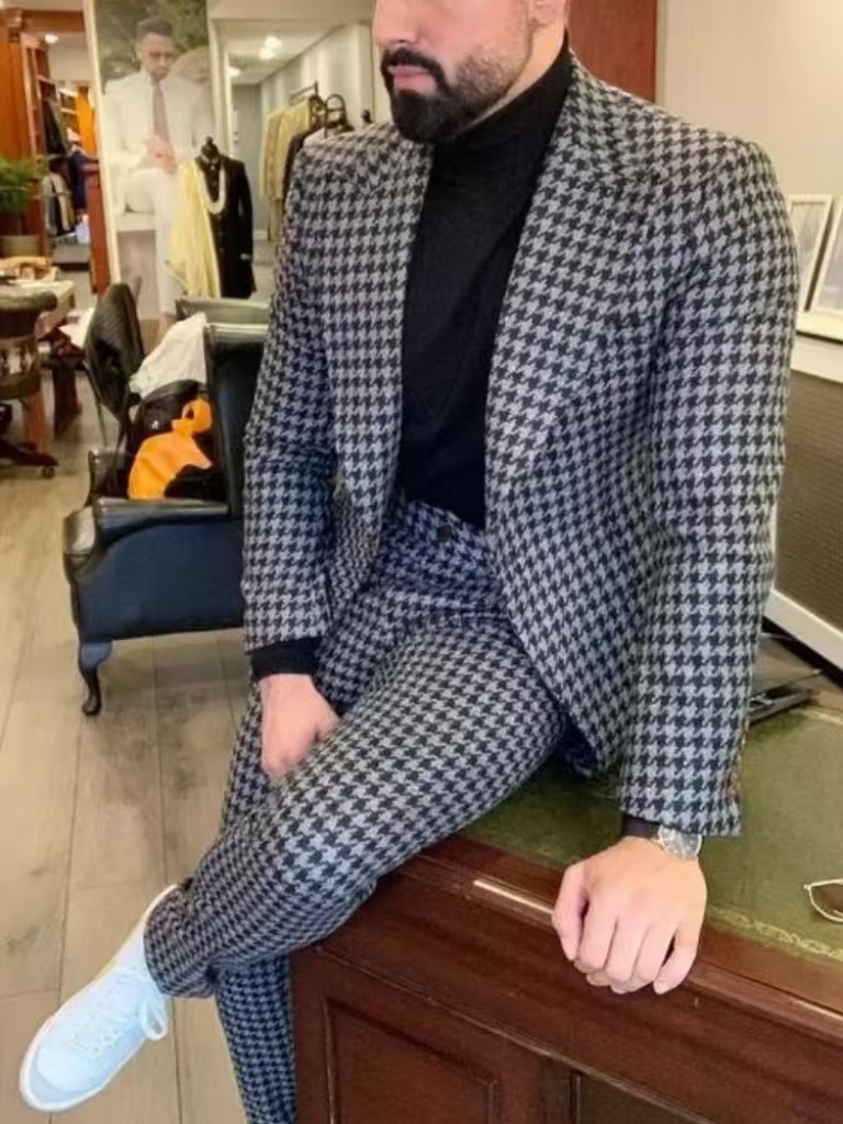 Męski garnitur w pepitkę w sty – Men Formal Wear Pants recenzja i cena
