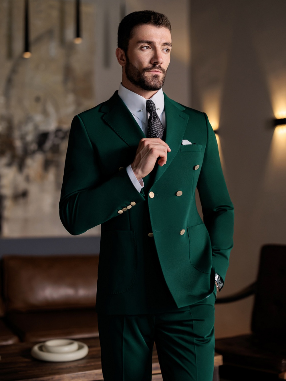 Zielony elegancki męski garnit – Men Formal Wear Pants recenzja i cena