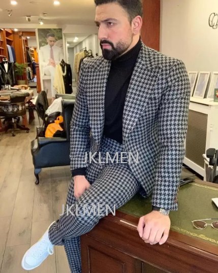 Houndstooth garnitury męskie 2 – Men Formal Wear Pants recenzja i cena